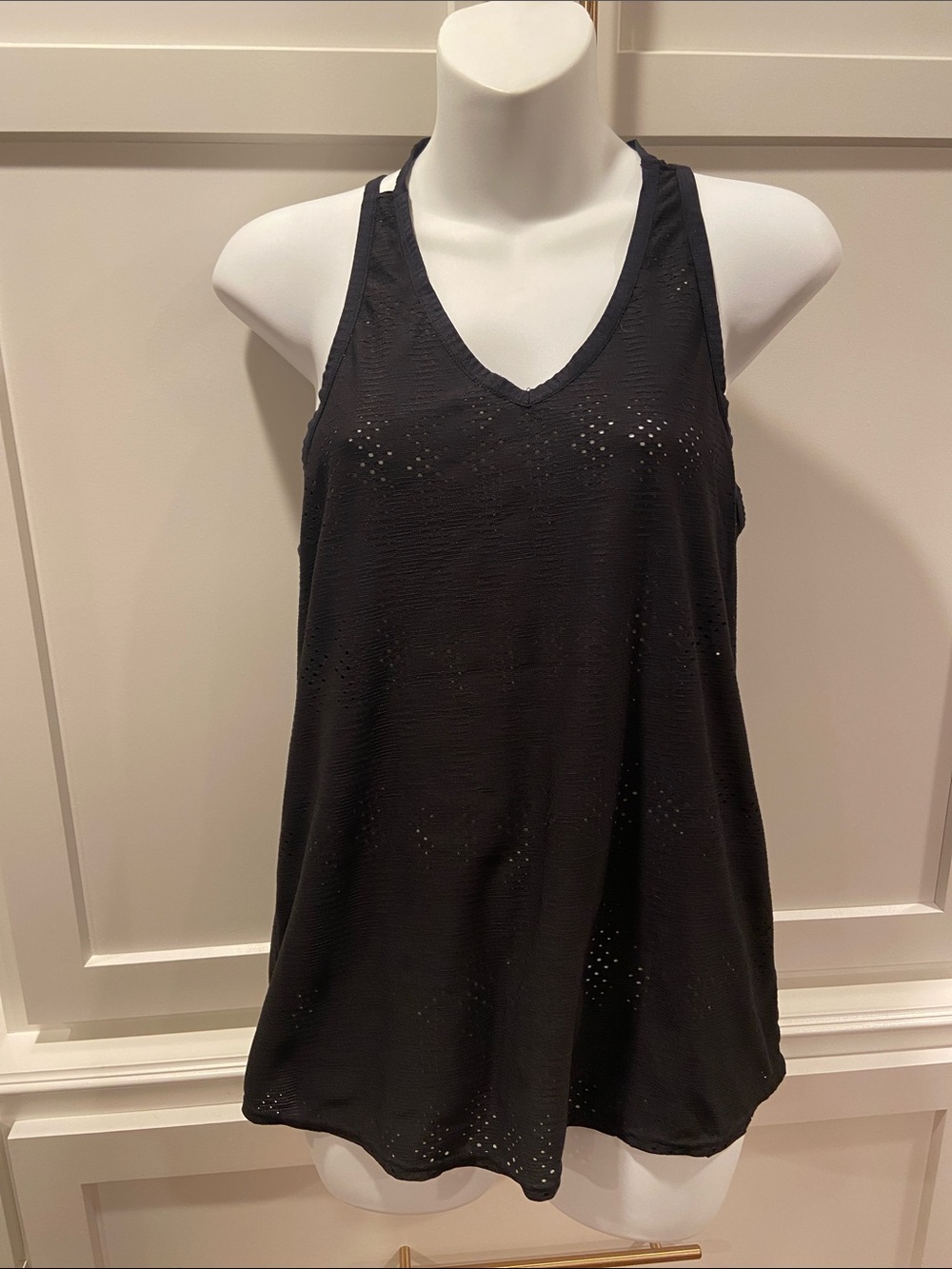 Athleta Black V-Neck Eyelet Racerback Tank